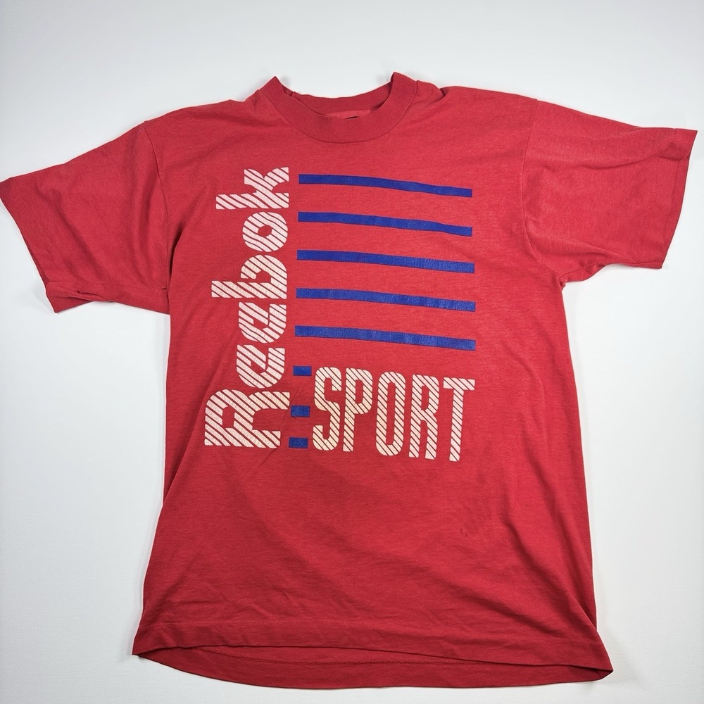 Vintage Reebok Sport T Shirt Mens L Red Screen Stars USA Single Stitch 80s